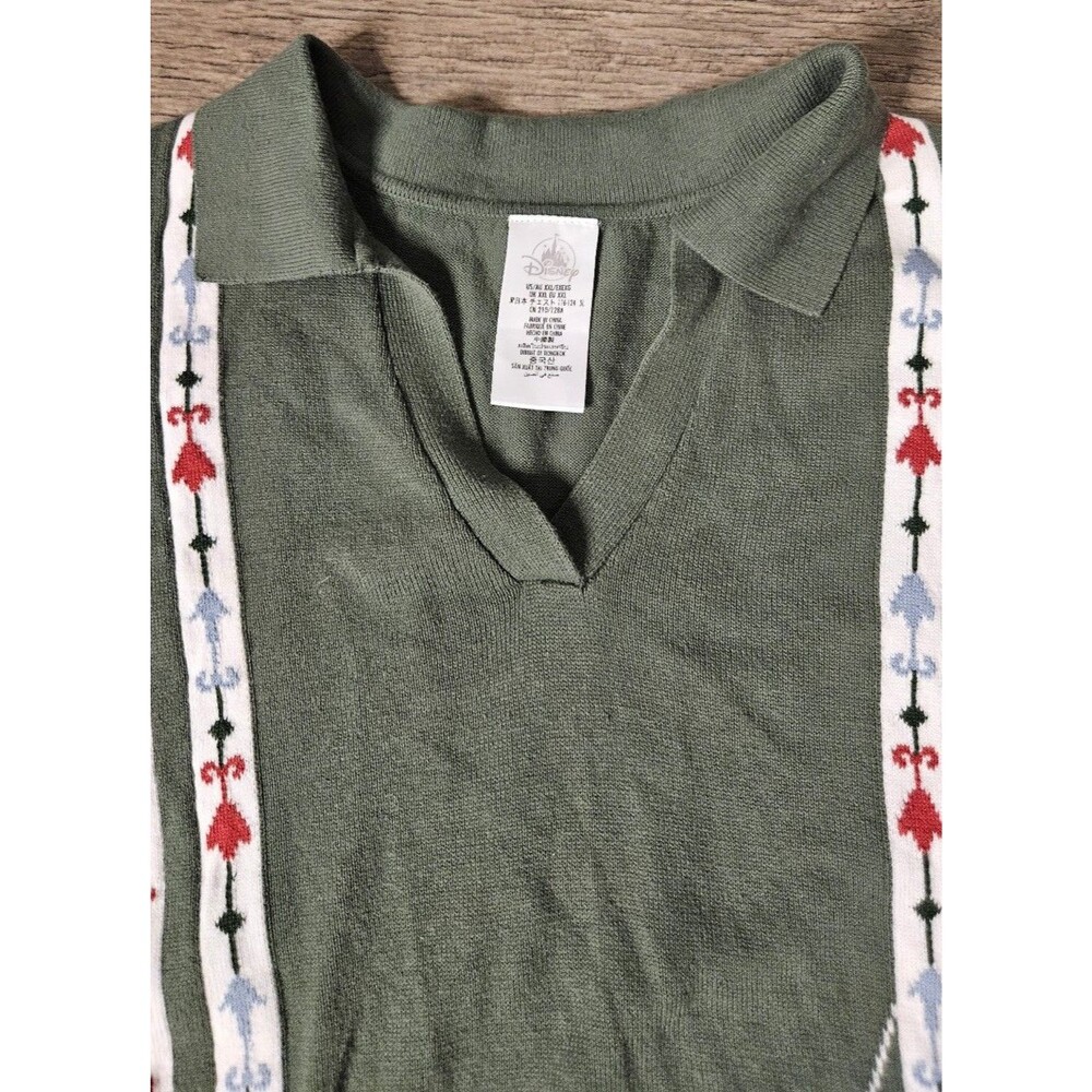 Disney Matterhorn Bobsleds Men's XXL Knitted Green Striped Polo Collar Disney - Picture 7 of 11
